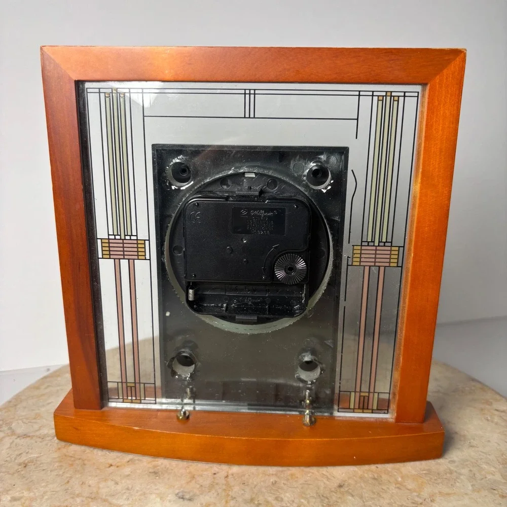 Bulova Frank Lloyd Wright Exhibition Table Clock Brown Wood Glass Mission FLAW